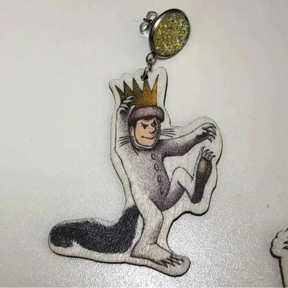 Where the Wild Things Are Book Teacher Reading Librarian Die Cut Wood Earrings - Picture 2 of 4